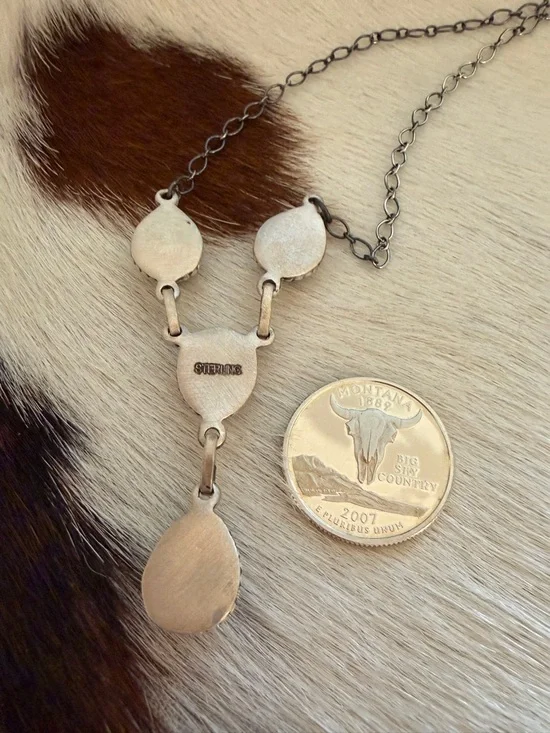 ❤️ Number 8 Turquoise Navajo Style Hand Stamped Unisex Matte Sterling Pendant - Picture 10 of 12